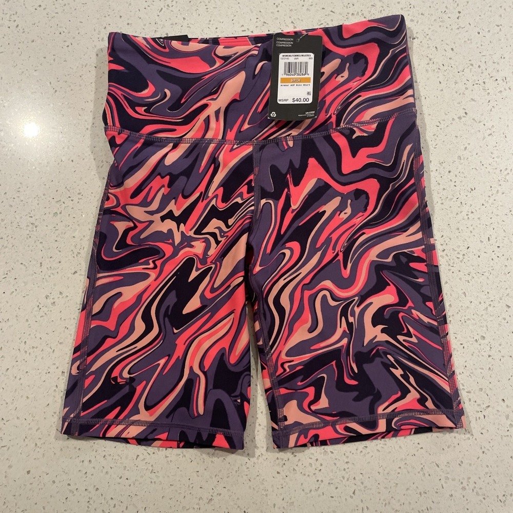 NWT Under armour Women's Hot Pink Swirl Compression BIke Shorts sz Small